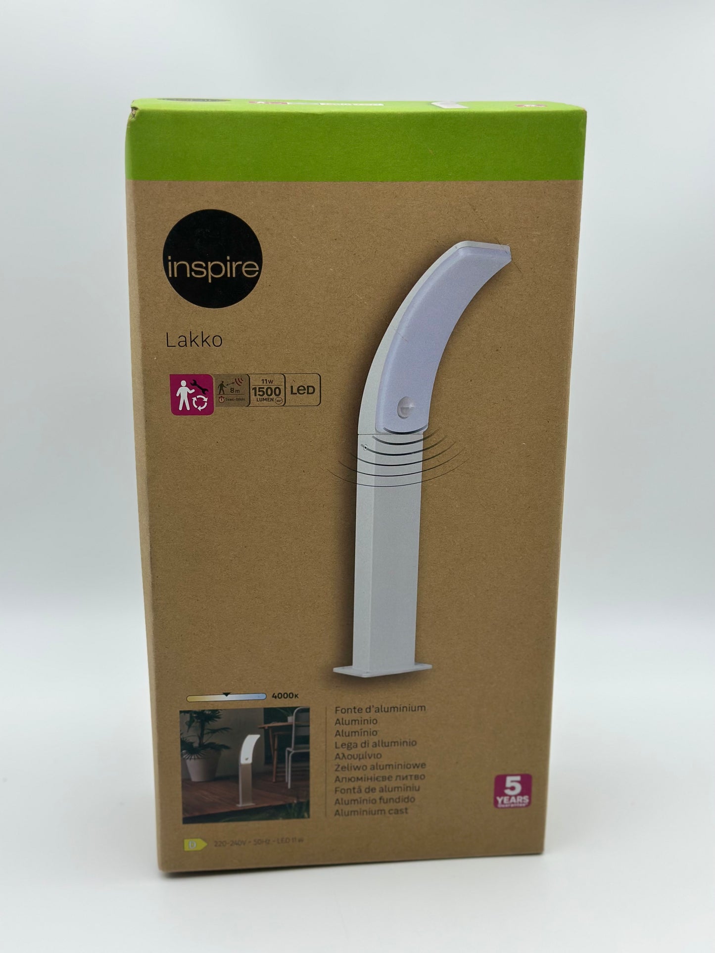 Borne extérieure Led à détection Lakko, 1500 Lumens, blanc INSPIRE