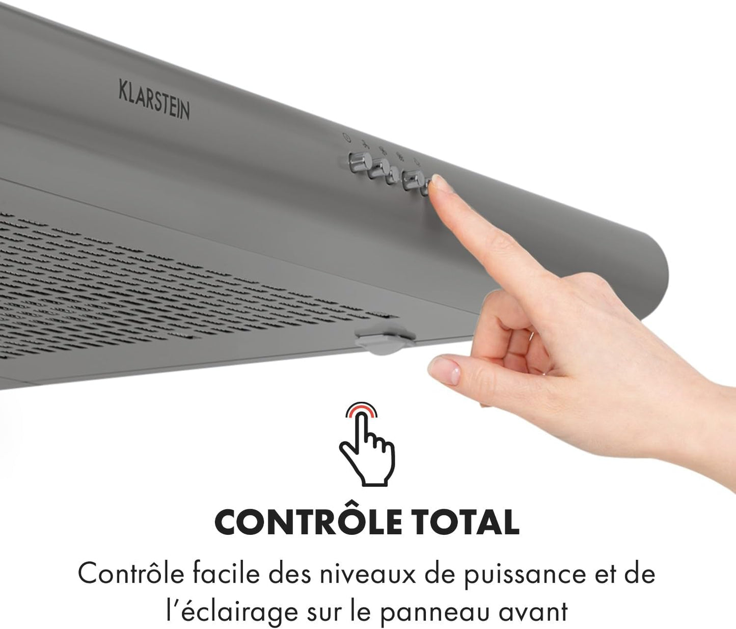 Klarstein Capannina - Hotte de cuisine aspirante, 166m³/h, 80W, 60 cm, 3 vitesses, Eclairage LED, 1 lampe x 1,5W, Panneau de commande tactile, Possibilité de recyclage d'air, Acier inoxydable, Argent [Classe énergétique C] neuf