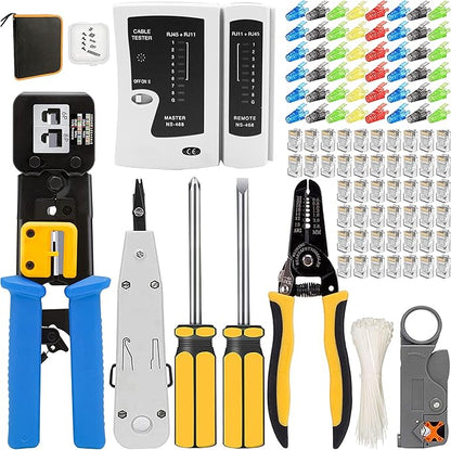 Pince à sertir RJ45, outils de réseau professionnels, entretien de l'ordinateur, kit LAN testeur de connexion, connecteurs RJ11/RJ12 réguliers et passants (Bleu)