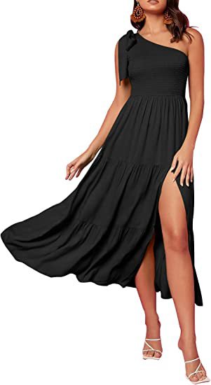 Robe "Ethereal-One" – Coupe Asymétrique à une Épaule, Bustier Smocké & Ourlet Plissé