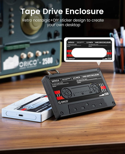 Boîtier Disque Dur 2,5'' USB3.0 vers SATA, Tape-Retro Boîtier pour Disque Dur Externe pour Disque Dur SSD de 7/9,5 mm, Supporte UASP et Une Capacité Jusqu'à 6TB, Noir(2580U3-V1-BK)