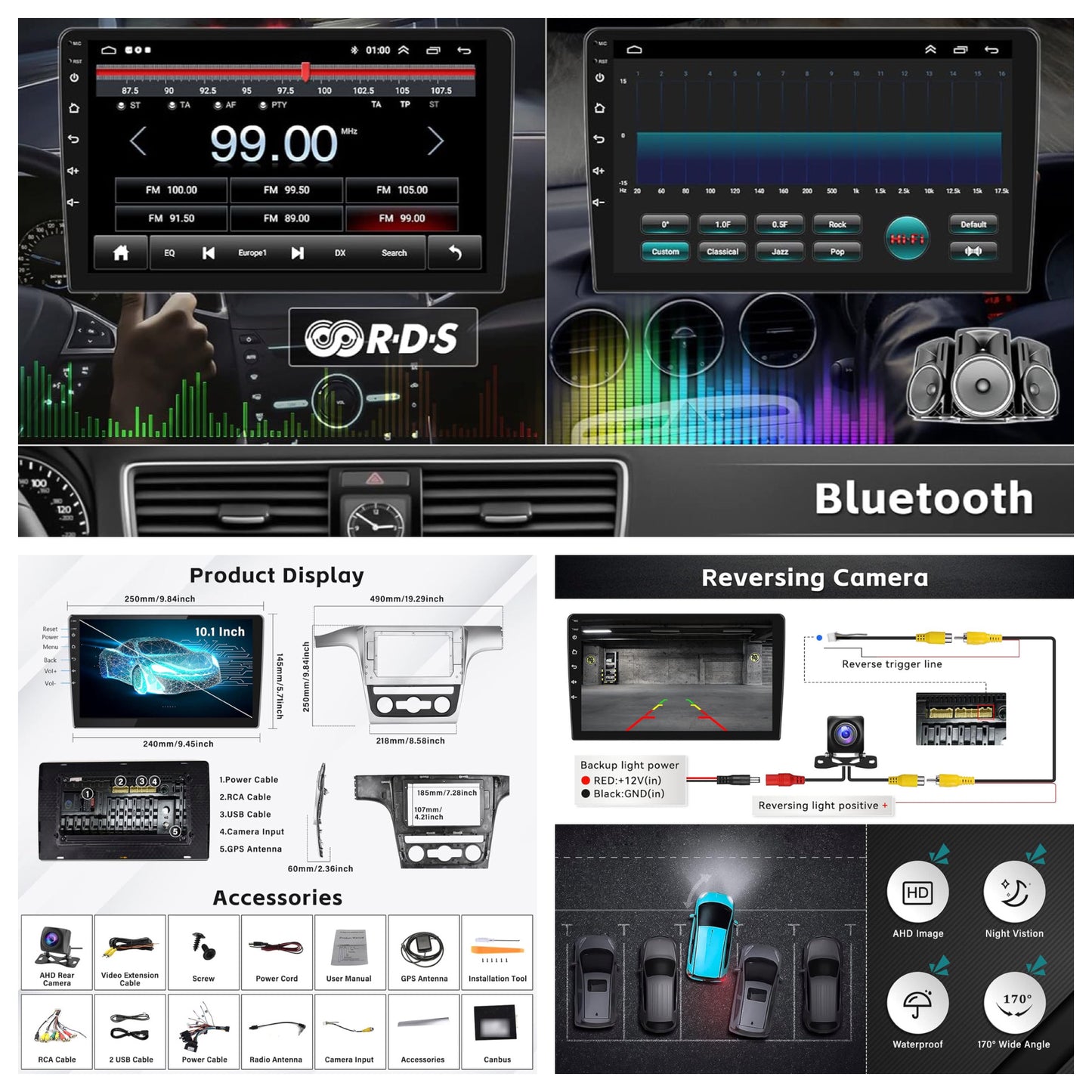 CAMECHO Android 11 Autoradio pour Volkswagen Passat 2012-2015, 2G+32G, Wireless Carplay Android Auto, 10.1" HD écran Double Din Bluetooth avec GPS HiFi Support FM RDS SWC + AHD Caméra de recule