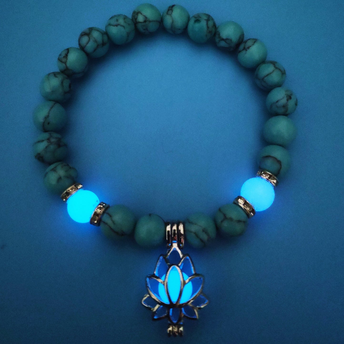 Bracelet "Lotus Lumineux" – Pierre Naturelle, Énergie Yoga & Perles Phosphorescen
