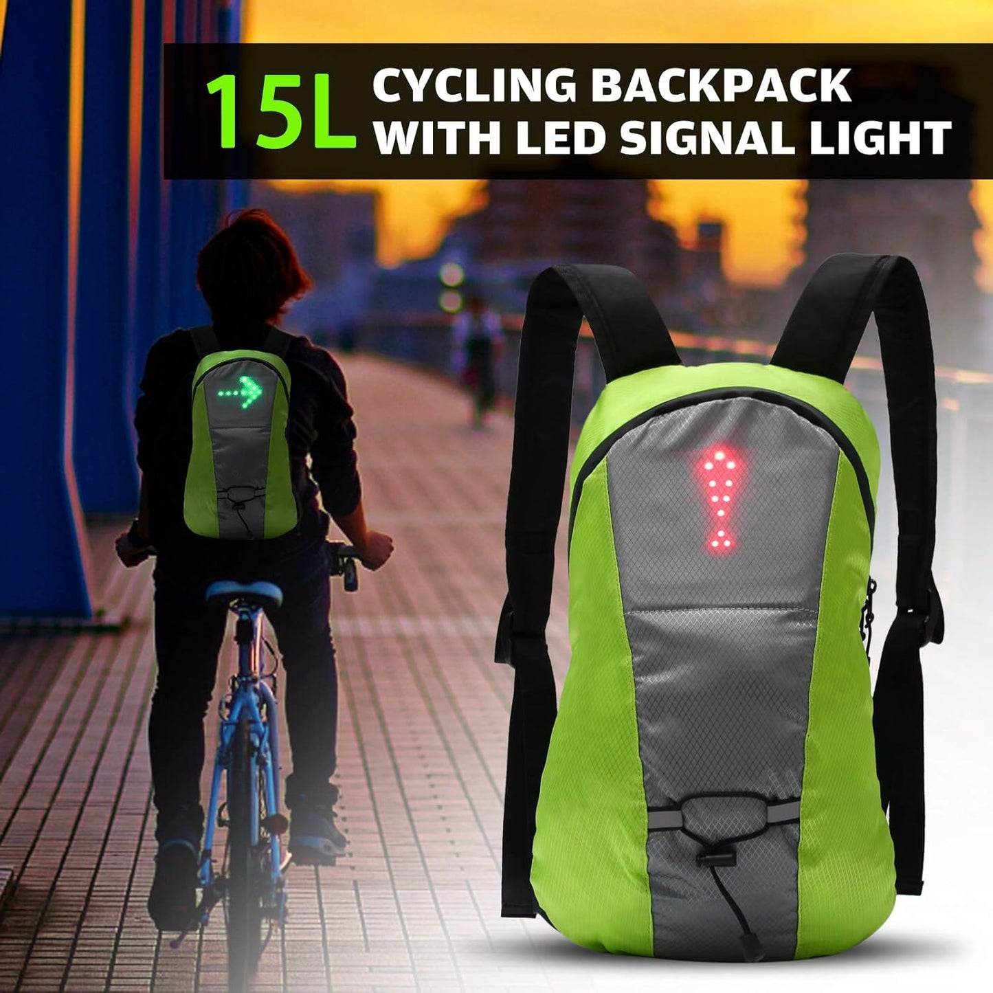 Sac À Dos Réfléchissant Léger USB Rechargeable Indicateur de Direction du Signal Lumineux sans Fil neuf