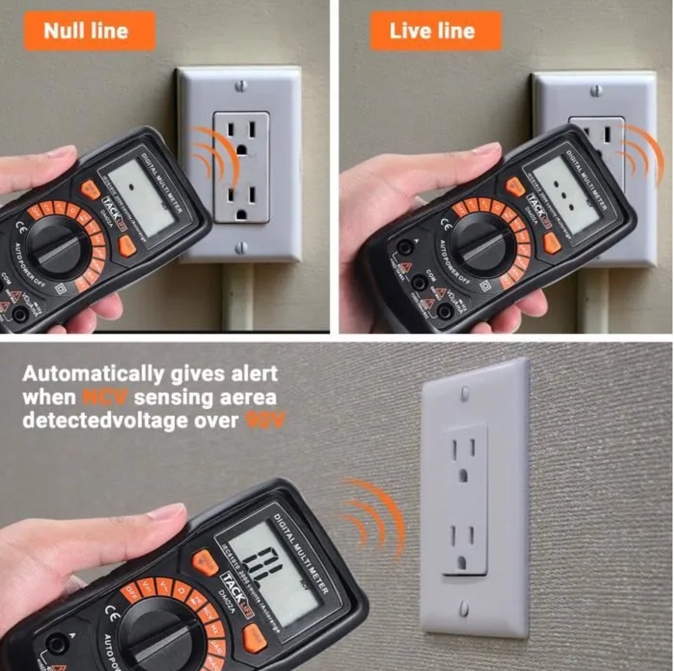 Multimètre Numérique Classique, Multi-Testeur TACKLIFE avec Détection de Tension sans Contact, Ecran LCD Rétroéclairé - DM02A
