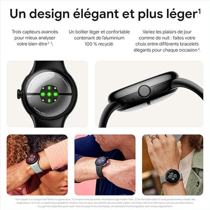 Google Pixel Watch 2 – Boîtier en Aluminium Noir Mat – Bracelet Sport Noir Volcanique – Wi-FI