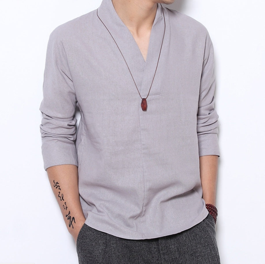 Chemise "Héritage Zen" – Lin Rétro & Col Mao Style Chinois Traditionnel