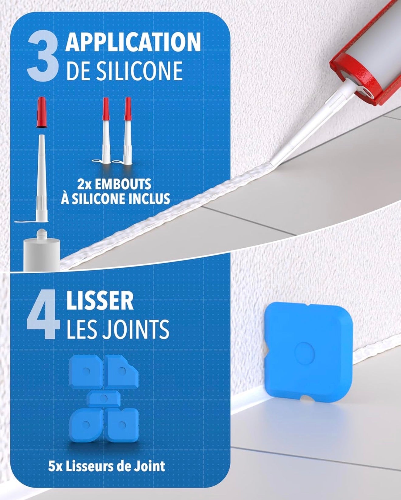 Kit complet de 23 outils pour enlever et lisser le silicone – Grattoir, couteau à joint, spatule et lisseurs – Ensemble pour joints silicone dans salle de bain, cuisine, carrelage et fenêtres