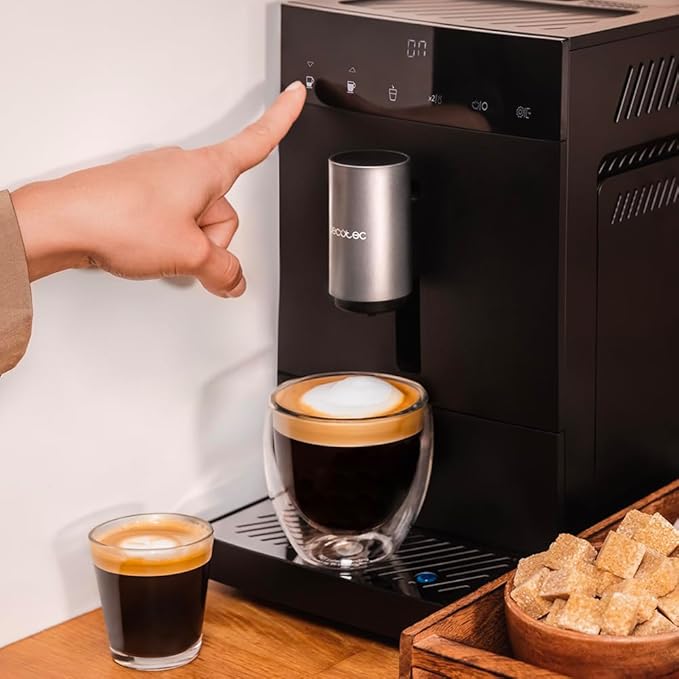 Cecotec Cafetière Superautomatique Compacte Cremmaet Compact. 1350 W, 19 Bars, Système de Chauffage par Thermobloc, Réservoir de 150 g de Café avec Moulin Intégré et 1,1 L, Nettoyage Automatique