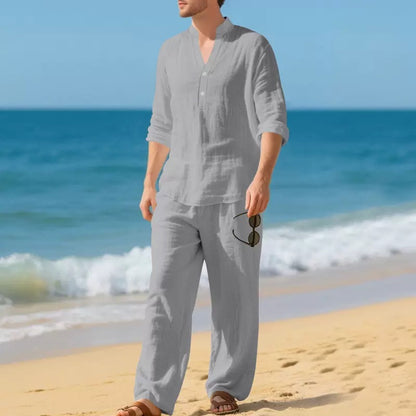 Ensemble "Zen-Linen" – Chemise Henley à Col en V & Pantalon Fluide – Look Relax & Respirant
La légèreté d'un souffle pour vos journées ensoleillées