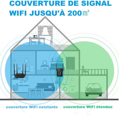 Répéteur WiFi 1200 Mbps Dual Band (5 GHz et 2,4 GHz) avec Port Ethernet, Installation Instantanée Via Bouton WPS - Étend la Couverture jusqu'à 200 m²