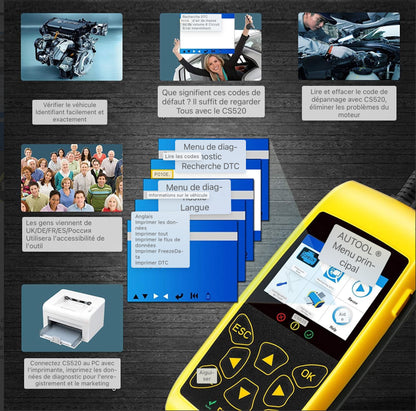 Lecteur de code de voiture AUTOOL OBD2, scanner de système de moteur automobile, outil de diagnostic de code d'erreur pour véhicule universel, CS-520