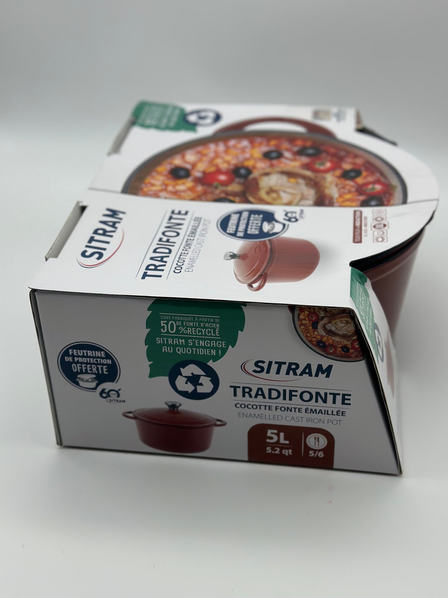 SITRAM Cocotte induction fonte émaillée recyclée ronde 5 L bleu/rouge 25 x 12 cm neuve