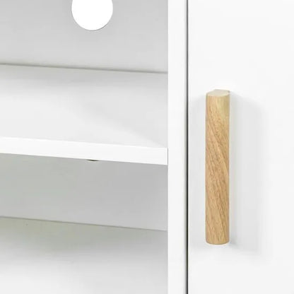 Meuble TV d'angle - 2 portes - Décor mélaminé Blanc - Pieds en bois massif - L90 x P35 x H55 cm neuf