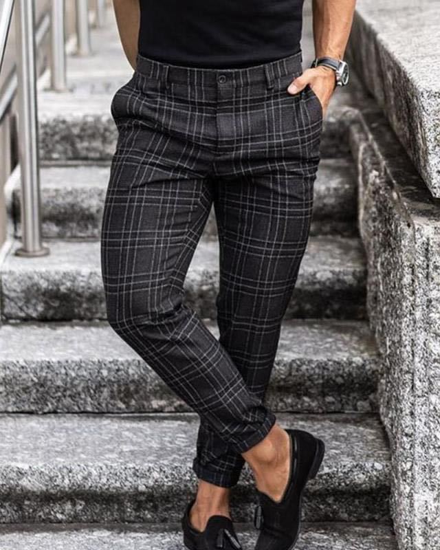 Pantalon à carreaux Pantalon décontracté pour hommes ample et fin
