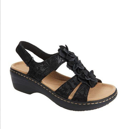 Sandales "Bloom-Wedge" – Talons Compensés, Bout Ouvert & Détails Floraux