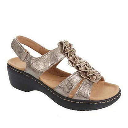 Sandales "Bloom-Wedge" – Talons Compensés, Bout Ouvert & Détails Floraux
