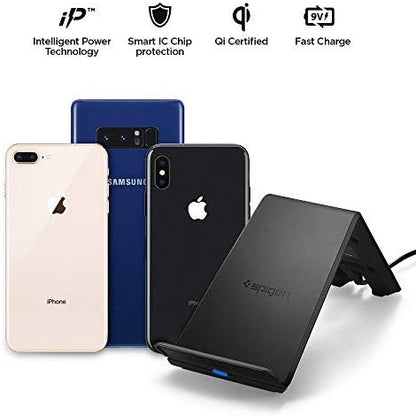 Spigen Chargeur Rapide sans Fil Stand, Certifie Qi 10W, IP Technology, Compatible avec Smartphone Chargement Qi pour iPhone 5W, Galaxy 10W