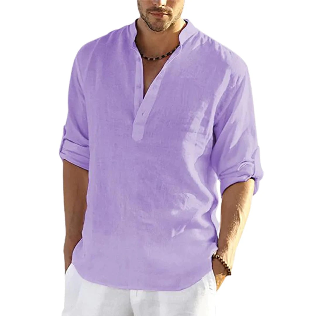 Chemise "Zenith-Linen" – Col Montant, Coupe Ample en Lin & Coton Respirant