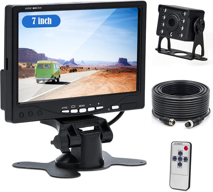 CAMECHO Caméra de recul pour Voiture+7" LCD Moniteur Kit 12V - 24V Kit de système de Parking pour caméra de Vision Nocturne étanche pour Bus/remorque/fourgonnette/Camion/Camping-Car