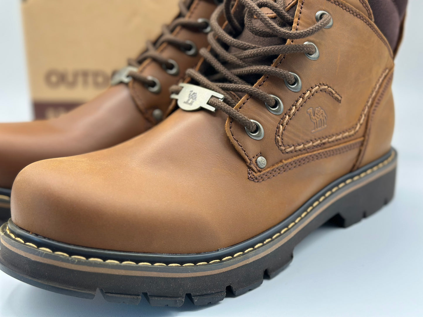 CAMEL CROWN Bottes à lacets Bottes de combat pour hommes Bottes de travail Bottes pour hommes Chaussures de travail en cuir Bottes de travail classiques à tige courte pour extérieur Bottes de loisirs antidérapantes