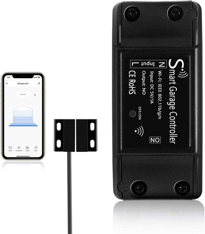 Ouvre-porte Wifi Ouvre-porte de garage Smart Smart | Télécommande APP | Compatible avec Google Assistant et IFTTT | Aucun hub requis | (noir)