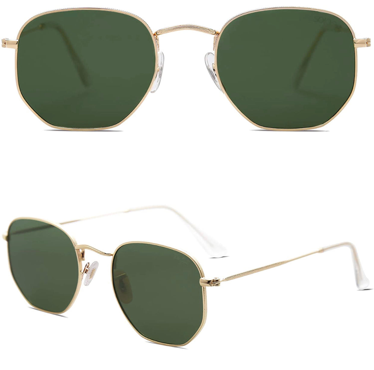 Lunettes de Soleil Moderne Géométrique Métal Temples Minces Polarisé Lentille Plate Hexagonal pour Femmes et Hommes