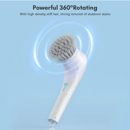 Brosse de Nettoyage Électrique sans Fil, Rotative à Main Multifonctionnelle, avec 5 Têtes, Etanche