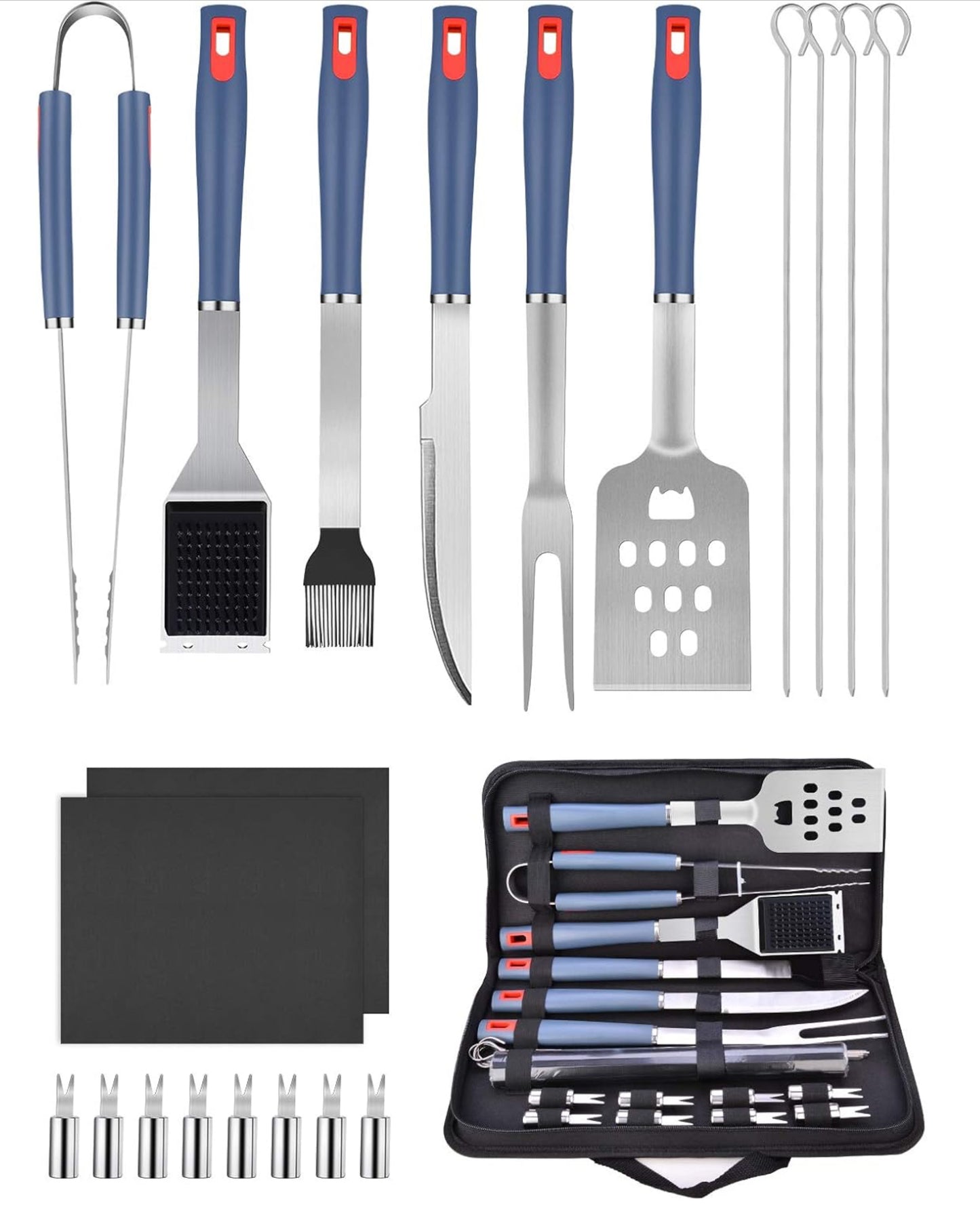 Ustensiles Barbecue, 20 Pièces Kit Barbecue avec Brosse Nettoyage Accessoires, Barbecue Portable Accessoire pour Jardin, Extérieur, Randonnée et Voyage Grillade