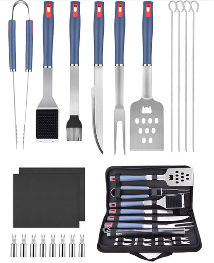Ustensiles Barbecue, 20 Pièces Kit Barbecue avec Brosse Nettoyage Accessoires, Barbecue Portable Accessoire pour Jardin, Extérieur, Randonnée et Voyage Grillade
