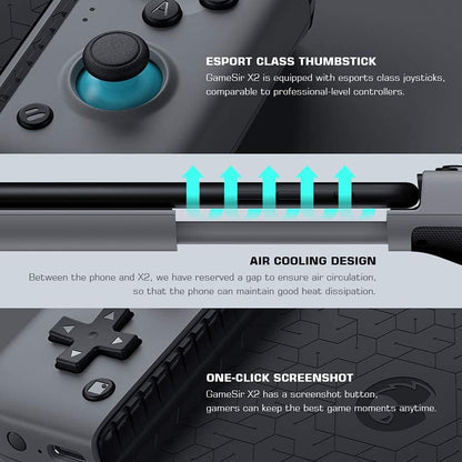 GameSir X2 Bluetooth Manette de Jeu sans Fil, Manette de Jeu Mobile pour Android 9.0 ou supérieur système, iOS 13 ou supérieur système, Xbox Cloud Gaming, GeForce Now etc.