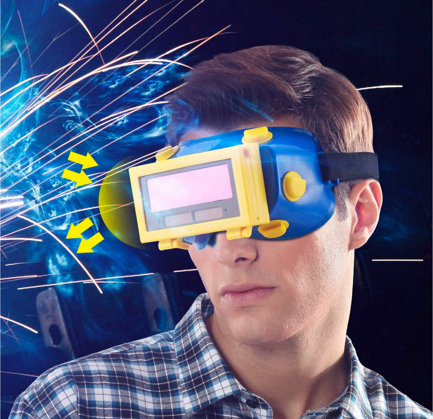 Lunettes de Soudure LCD Batterie Solaire Auto-obscurcissant/assombrissantes Lunette de Protection des Yeux pour Soudage avec Bande