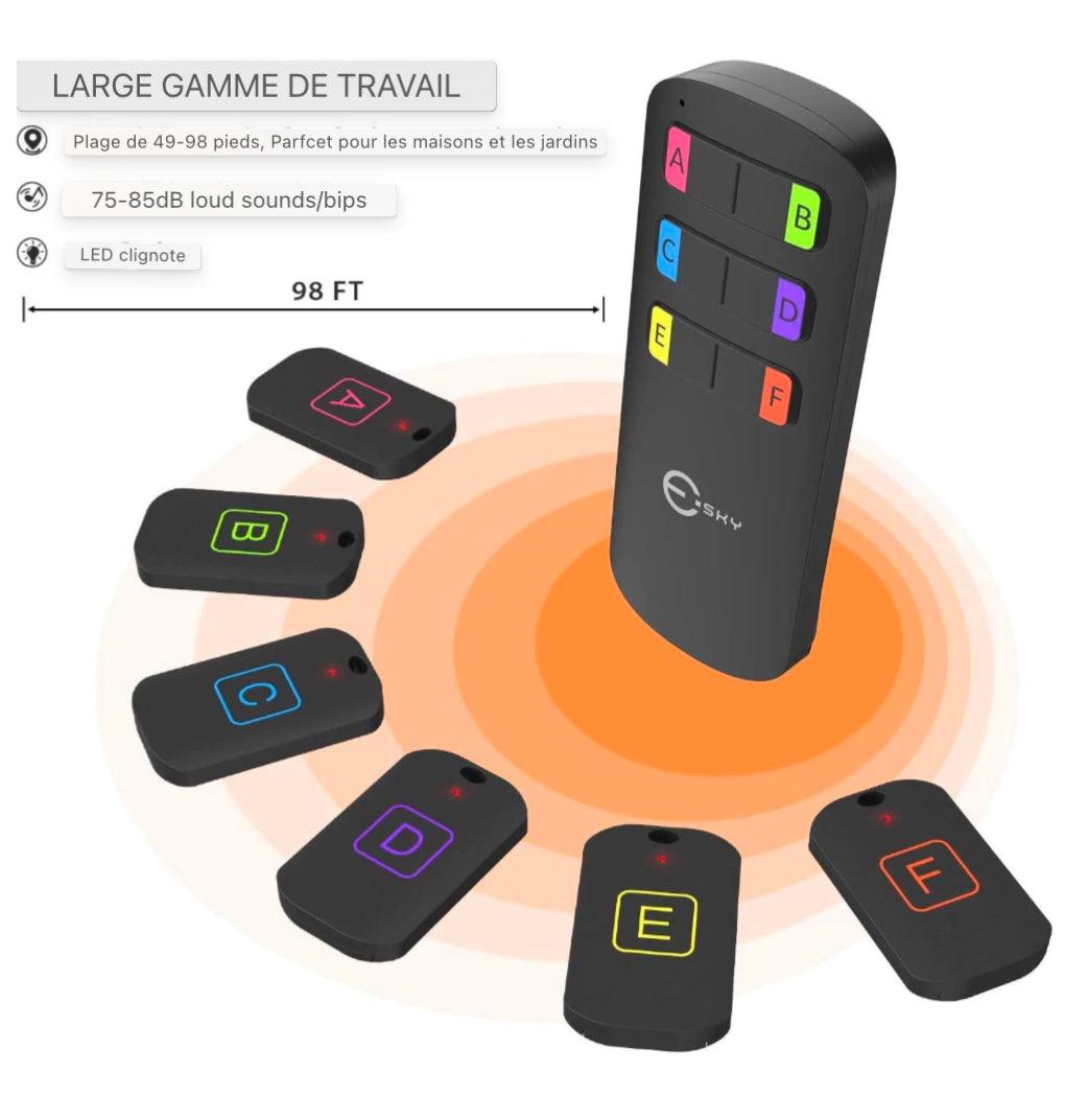 Esky Key Finder, détecteur de clés sans fil avec 6 récepteurs, RF Object Finder, Article Tracker, Animal de compagnie Tracker, Portefeuille Tracker, Bonne idée pour retrouver vos objets perdus