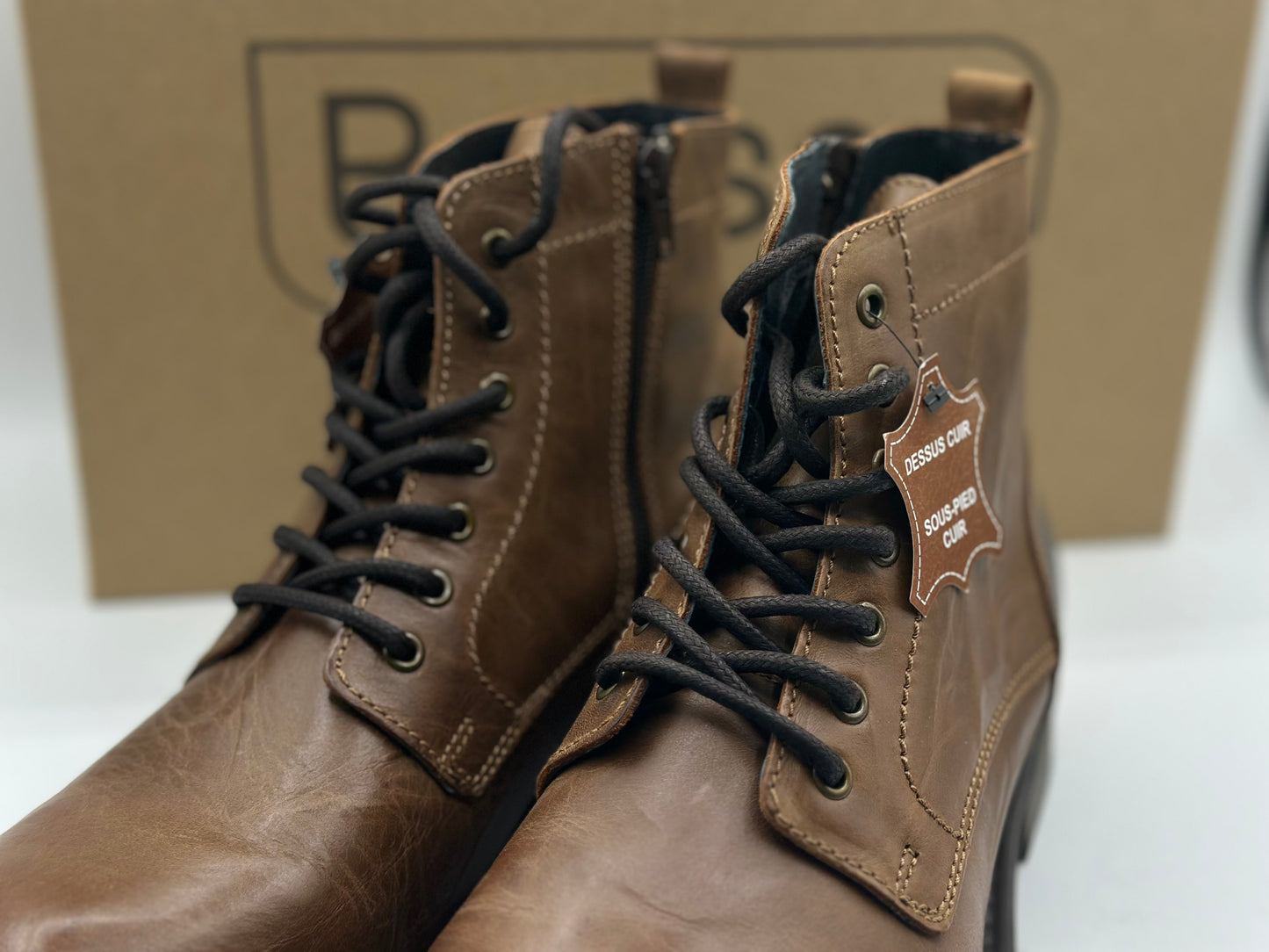 ELONG Bottine Homme Cuir Noir Marron