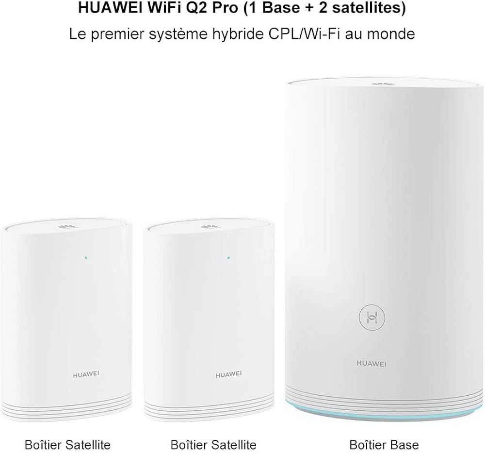 HUAWEI Wi-Fi Q2 Pro (1 Base + 2 Satellites) Système Hybride Maillé 5GHz et CPL Un Réseau Unique Plug & Play Faible Latence Gigabit Powerline Ports GE Optimisation Wi-Fi 5GHz
