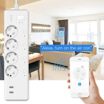Prise Connectée WIFI Yuanguo Multiprise Intelligente 4000W 16A Indépendants Contrôle Vocal Français de App Compactible avec Alexa/Google Home/IFTTT 4Sortie 2USB Protection contre Surcharge