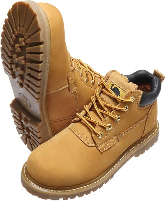 CAMEL CROWN Bottes à lacets Bottes de combat pour hommes Bottes de travail Bottes pour hommes Chaussures de travail en cuir Bottes de travail classiques à tige courte pour extérieur Bottes de loisirs antidérapantes