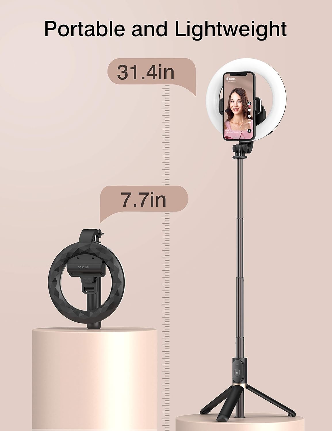 Artoful Perche Selfie Ring Light avec Trépied LED Lumière Anneau avec télécommande 3 Modes et 3 Luminosité Réglable Rotation 360° pour Tiktok, Maquillage, Youtube et Vlog pour iPhone & Android Phone