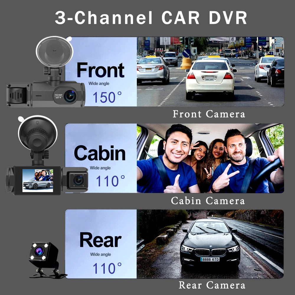 Dashcam "Triple-Guard HD" – 3 Lentilles (Avant, Intérieur, Arrière), WIFI & Vision Nocturne
Une vigilance absolue pour vous et votre véhicule