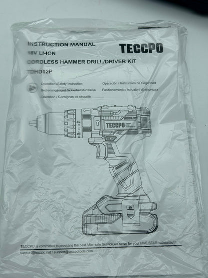TECCPO Perceuse Visseuse sans Fil Brushless, 18V Perceuse a Percussion(60Nm), 30min Rapide Chargeur, 2×2.0Ah Batteries, 13mm Mandrin, 2 Vitesses (0-550/2000 tr/min), 35pcs Gratuit Accesoires-TDHD02P
