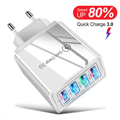 Chargeur USB Charge rapide 3.0 4 Adaptateur de téléphone pour tablette Chargeur mobile mural portable