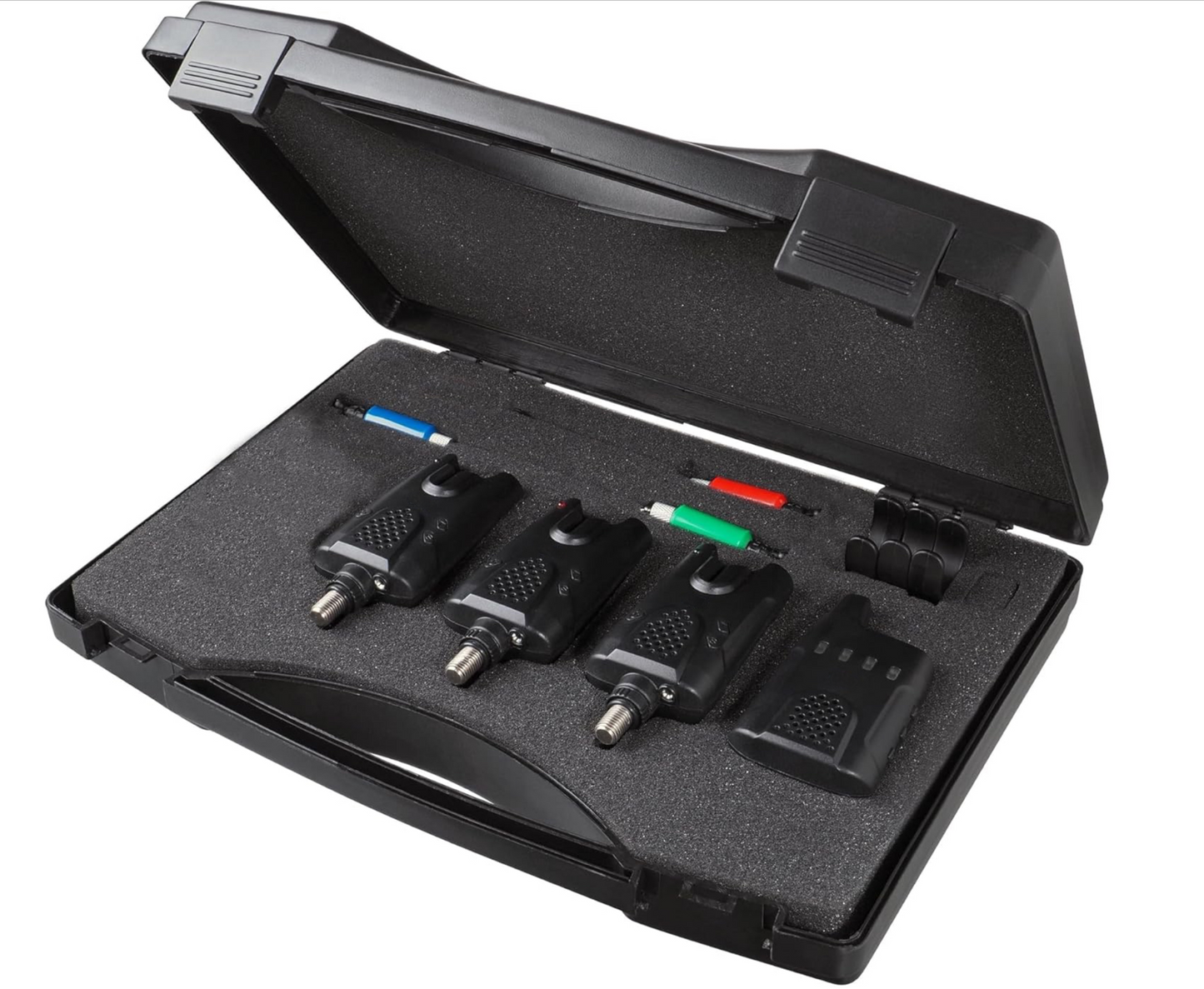 Kit de base Rod Pod et détecteurs de morsure avec tout ce dont vous avez besoin pour vous lancer dans la pêche à la carpe, comprend un pod de canne avec trois barres de canne, Noir