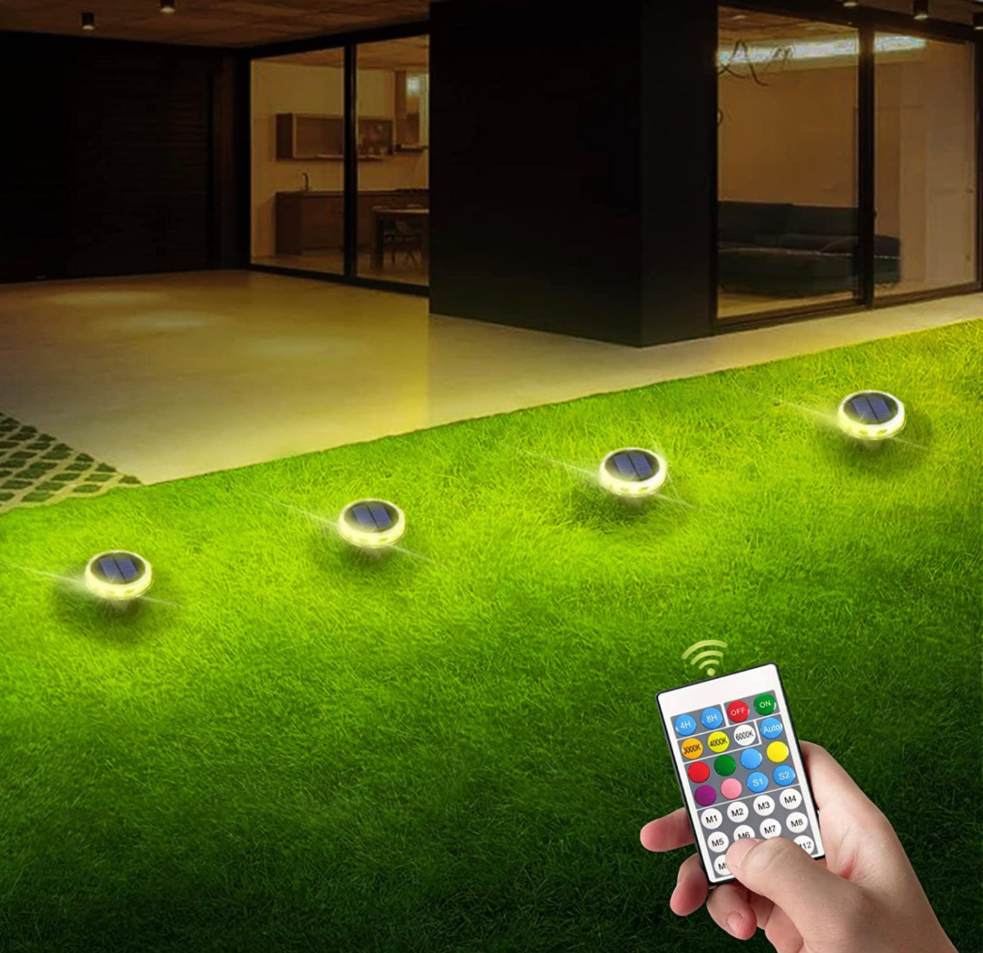 Spots solaires avec télécommande 30 LED RGB avec 21 changements de couleur pour jardin (2pieces)