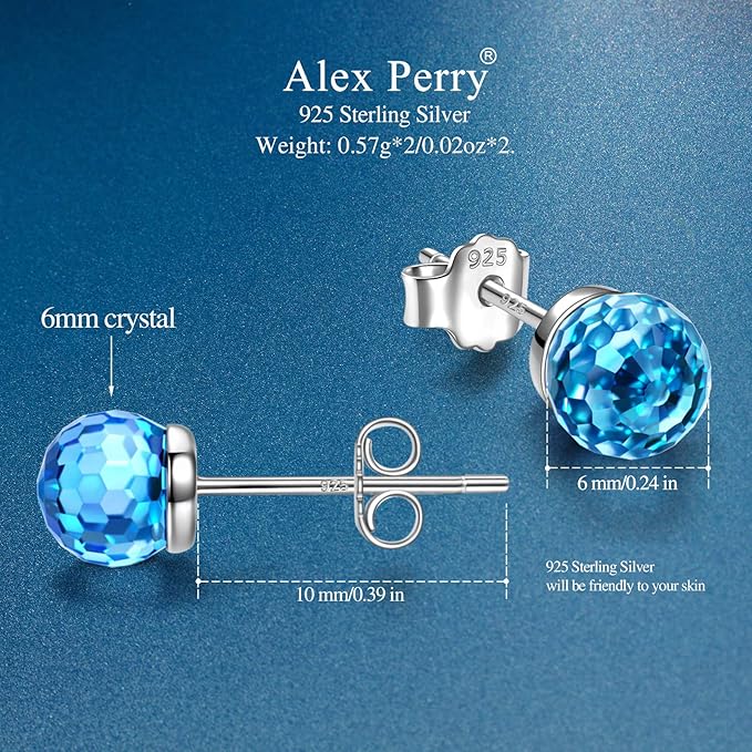 Alex Perry 6mm/8mm clous d'oreilles en Cristal pour Femmes, Boucles d'oreilles en Cristal de la Série World Fantastic, Cadeaux pour la Fête des Mères, Cadeaux d'anniversaire, avec boîte à bijoux