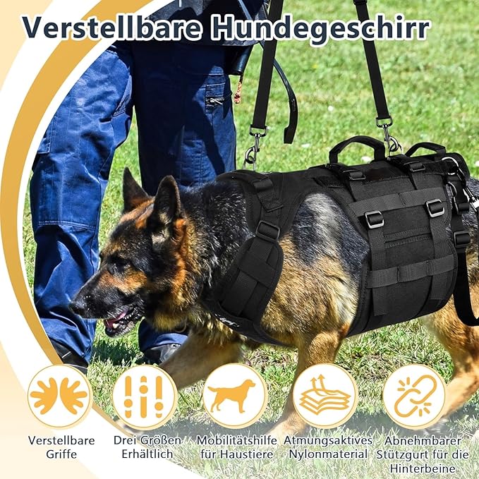 Harnais réglable pour chien de taille moyenne - Harnais de sécurité respirant avec poignées - Harnais de sécurité amovible - Trois tailles - Harnais de panique pour chien (S)