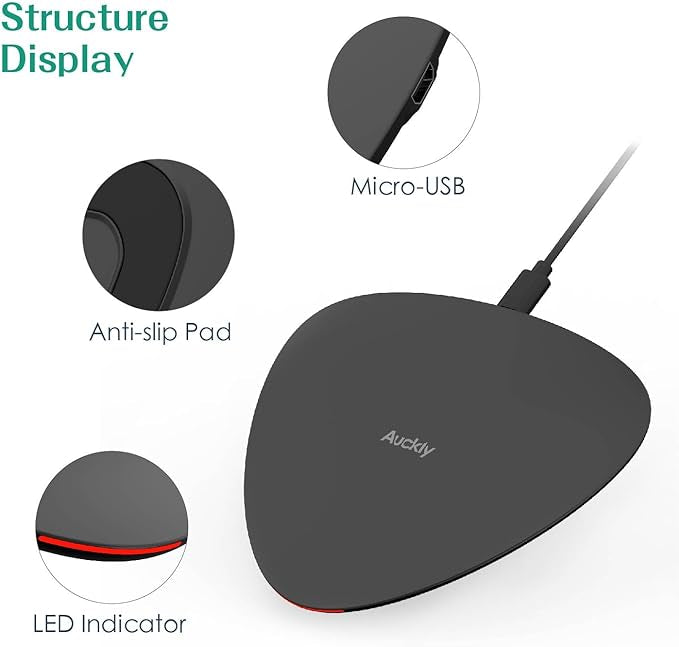 Chargeur sans fil rapide, Auckly 10W Qi Pad chargeur sans fil avec Tapis Anti-dérapant ultra rapide
