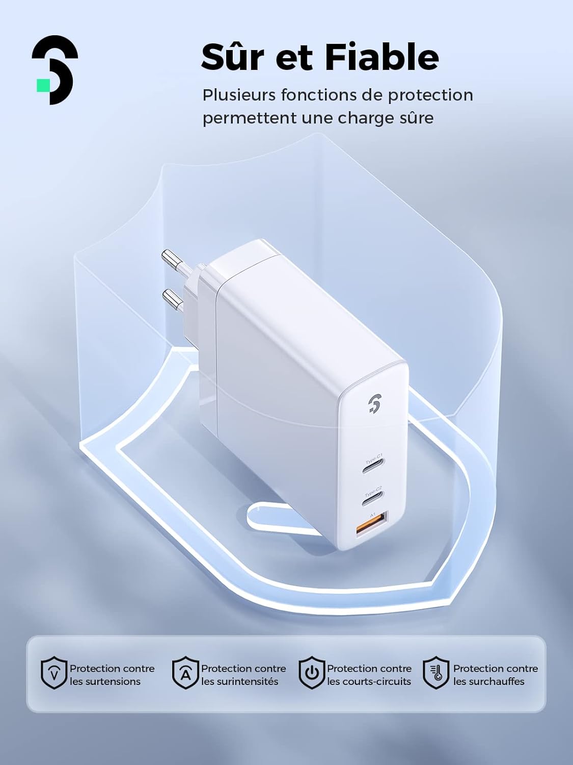 140W GaN Chargeur USB C - SOOMFON PD 3.1 Laptop Chargeur Rapide 3 Ports, Compatible avec MacBook Pro 16″/Air, iPad Pro, iPhone 14/13/12 Pro Max, Galaxy S22/S21, Pixel, Xiaomi et Plus Encore