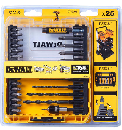 DeWalt DT70708-QZ Coffret Toughcase Coffret 25 Pièces - Embouts de Vissage et Forets Métal - Pour Perceuse-Visseuse Argent