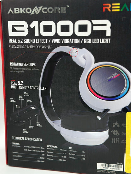 Abkoncore B1000R Real 5.2 Noir
Casque-Micro Pour Gamer Circum-Aural Fermés- Son Surround 5.2 - Micro Retractable - Générateur De Vibrations - Retro-Éclairage RGB - USB/PC