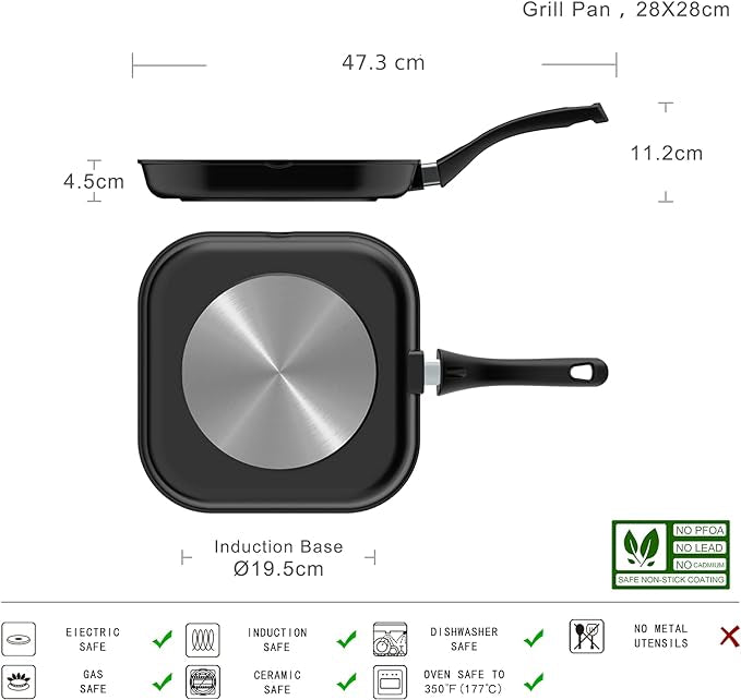 Poêle à Induction en Aluminium Moulé Durable Antiadhésive - avec Poignée Résistante à la Chaleur